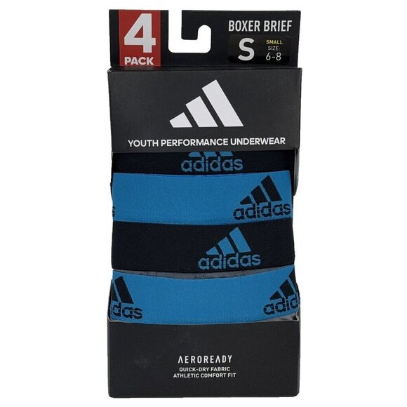 adidas NEW 4-Pack Youth Performance Underwear Boxer Briefs Small Blue Black Gray - Picture 1 of 5